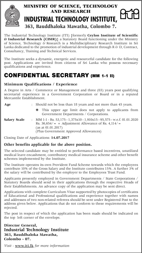 Confidential Secretary - Industrial Technology Institute